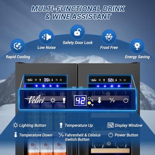 Wine and Beverage Refrigerator Black, 24 Inch Beverage Cooler Under Counter Dual Zone with Glass Door&Lock, 18 Bottles and 68 Cans Large Capacity for Beer Soda Drink, Built-In or Freestanding Fridge 5