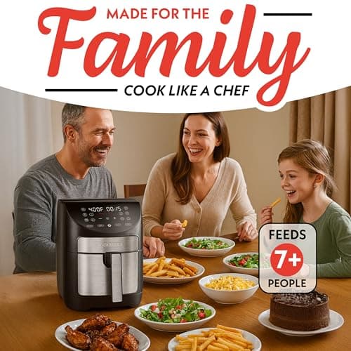 Gourmia Air Fryer - 7 Qt Large Capacity, FryForce360º, Digital Display with 10 Presets, Roast, Bake, Broil, Dehydrate, Dishwasher Safe Accessories, Black 8
