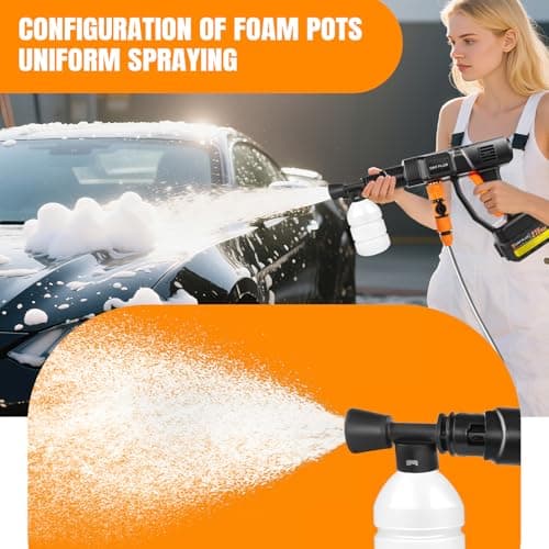 Cordless Pressure Washer, Portable Power Washer with Rechargeable 3.0Ah Battery 6-in-1 Nozzle, Handheld High-Pressure Car Washer Gun with Tool Case for Cars, Floors, Fences 5