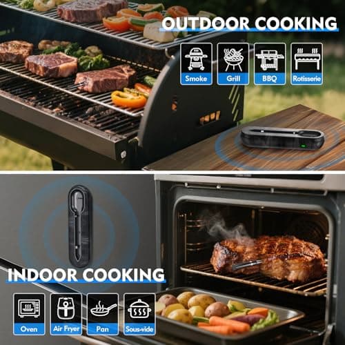 Aurasky Unique Wireless Meat Thermometer, Accurate Temperature Detection Probe, 500FT Remote Monitoring, Dual Alarm, Cooking Meat Thermometer Wireless for Grilling, Smoking, Oven, BBQ, Rotisserie 8