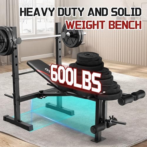 OPPSDECOR Multi-Function Weight Bench Set with Squat Rack Leg Extension & Leg Curl Adjustable Workout Bench for Full Body Fitness Foldable Flat/Incline/Decline Upgrade Bench Press for Home Gym 8