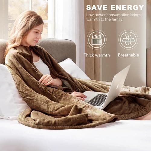 Degrees of Comfort Sherpa Plush Dual Control Electric Blanket Queen Size, Heating Blankets | Washable | Automatic Shut Off | Double Zone, 6 Heat Settings | 84" x 90" Mocha 6