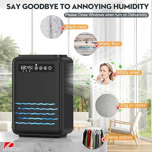 Updated Dehumidifier (Remote control) for Bedroom, 95 OZ Water Tank, 800 sq.ft Quiet Small Dehumidifiers for Basement Home Bathroom with Auto Shut Off, 7 Colors LED Light, Black 8