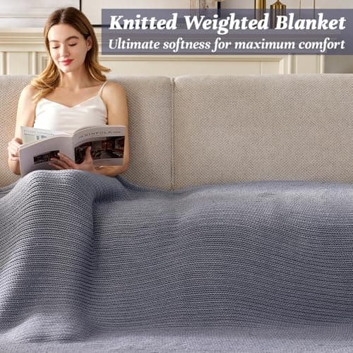 Guohaoi Knitted Weighted Blanket for Adults (Light Grey 60"x80" 15lbs) No Beads Cooling Throw Blanket for Hot Sleepers, Home Decor Breathable Chunky Knit Heavy Blanket Use on Queen/King Size Bed 7