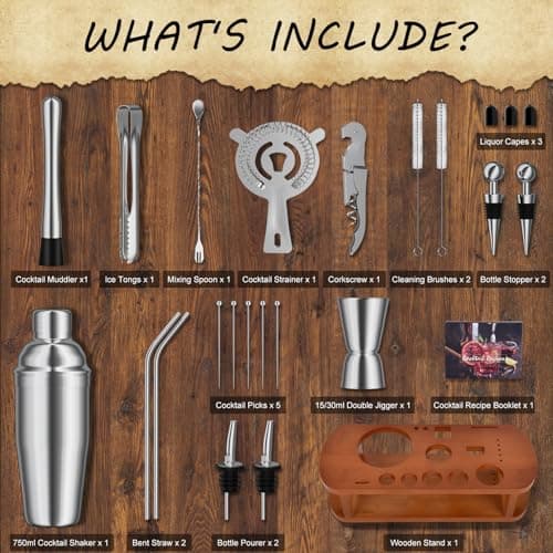 Cocktail Shaker Set with Stand - 25pcs Mixology Bartender Kit 25oz Professional Bar Tools Set Bar Accessories for Drink Mixing, Bartender Gifts for Home Bar, Parties 2