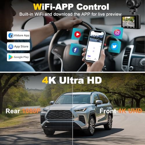 Dash Camera, 4K/1080p Dash Camera Front and Rear, Built-in 5GWiFi, Dash Cam with 64GB SD Card, Full HD 2.0” IPS Screen, for App Control, G-Sensor, Loop Recording, and Parking Mode 7