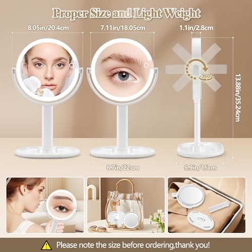 MOMOKUBA Makeup Mirror with Lights, Double Sided 1x/20x Magnifying Mirror with Light, Rechargeable 3 Color Lights and Adjustable Brightness, 360° Rotation Detachable Comes with Tweezer(White) 8