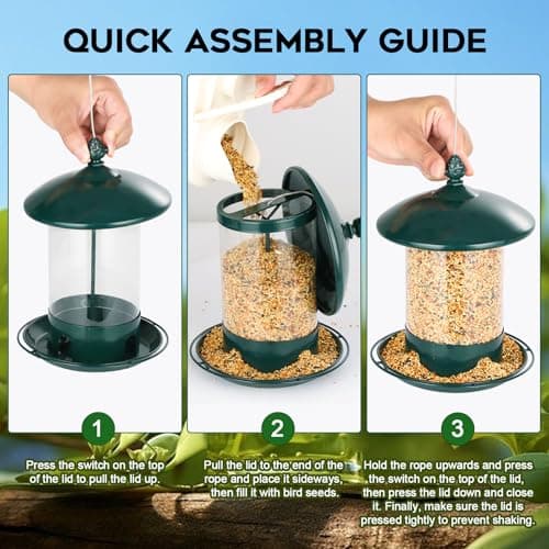Gbekery Metal Bird Feeders for Outdoors Hanging, Weather Resistant Wild Bird Feeder with 360 Degree Feeding Tray, Green 7