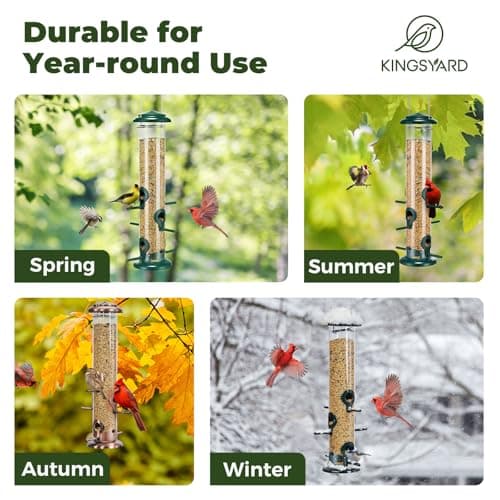 Kingsyard Metal Bird Feeders for Outdoors Hanging, Tube Bird Feeder with 6 Feeding Ports, 15 Inch, Chew-Proof & Weatherproof, Green 6