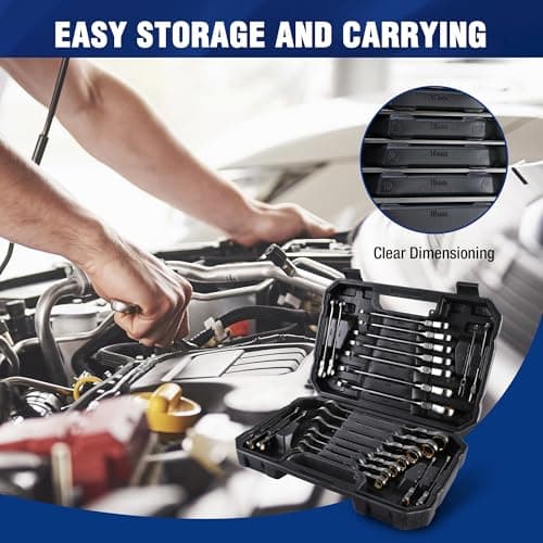 WORKPRO 22-Piece Flex-Head Ratcheting Wrench Set, Ratchet Combination Wrench Sets with Organizer Box, Nickel Plating, 72 Teeth, Metric 6-18mm & SAE 1/4-3/4" 6