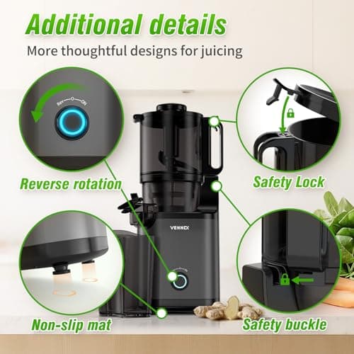 VENNXE Cold Pressed Juicer, Slow Masticating Juicers Machines for Vegetable and Fruits, Easy to Clean Juice Extractor with 50 oz Capacity and 5.7" Extra Large Feed Chute, BPA Free Electric Juice Maker 8
