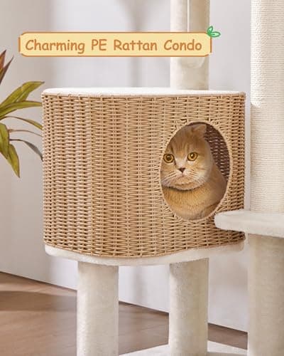 Yaheetech 36in PE Rattan Cat Tree with Big Perch, Breathable Woven Condo, Extra Long Sisal Scratching Post, Washable Cushion, Natural Cooling Design for Indoor Large Kittens, Beige 6