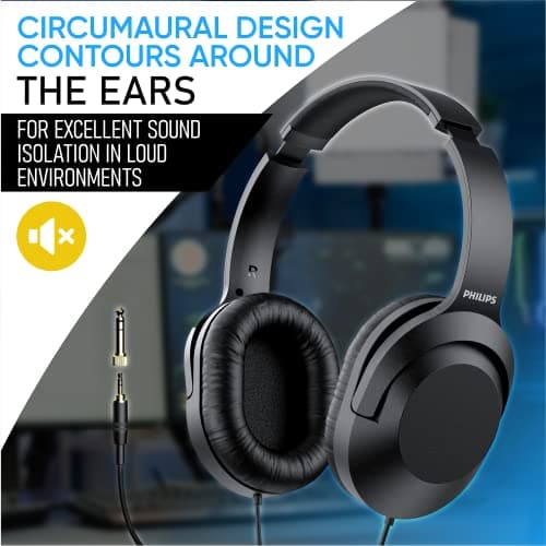 Philips Over Ear Wired Stereo Headphones for Podcasts, Studio Monitoring and Recording Headset for Computer, Keyboard and Guitar with 6.3 mm (1/4") Add On Adapter 6