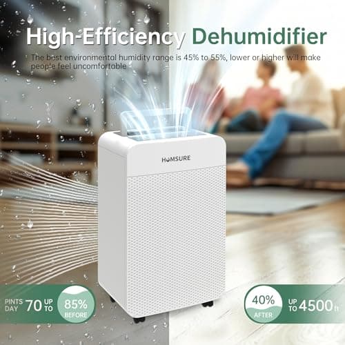 HUMSURE 4500 Sq. Ft 80 Pints Dehumidifier for Basement and Home, Bathroom, Bedroom, Equipped With Drainage Hose, Automatic Defrosting, 24-Hour Timer Function 5