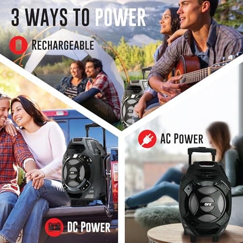 QFX PBX-61081 Rechargeable Portable Speaker | 8" Woofer | 400 Watts | Bluetooth, AUX, SD Card, FM Radio | Handle, Wheels, 12 Lbs | Perfect for Tailgating, Indoors, Outdoors Audio | Silver 9