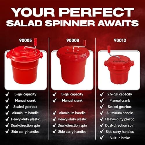 5 Gallon Chef Master Commercial Salad Spinner Dryer – Hand Powered Manual Lettuce Spinner and Fruit Washer Bowl w/ Strainer - Sealed Gearbox, Built In Brake System - Durable Spinner Mechanism - 90005 9