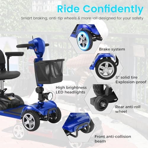 MobiCyc 4 Wheel Mobility Scooters for Seniors - Up to 15 Miles Range,Folding Powered Mobility Scooter Device w/600WH Battery,Only 58 lb Weight, Dual Basket, 300 lb Capacity, Compact 7