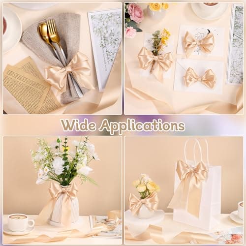 woric Champagne Gold Ribbon 1 1/2 Inch 60 Yards Wide Gift Satin Ribbons Gold Bows for Mothers Day Graduation Gift Wrapping Flower Bouquet Birthday Decorations 5