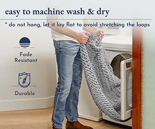 California Design Den 100% Cotton Handmade Chunky Knit Weighted Blanket 15 Pounds, 100% Cotton No Fillers, Breathable, Soft & Calming, All-Season Evenly Weighted Throw (Light Gray) 6