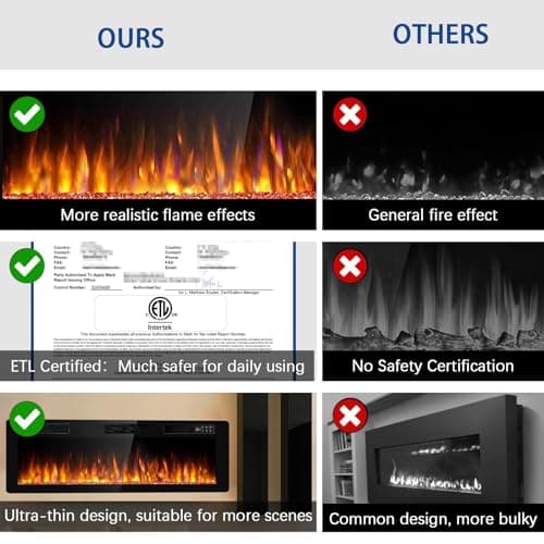 BOSSIN 60 inch Ultra-Thin Silence Linear Electric Fireplace, Recessed Wall Mounted Fireplace, Fit for 2 x 4 and 2 x 6 Stud, 12 Adjustable Flame Color & Speed,Touch Screen Remote Control with 8h Timer 5