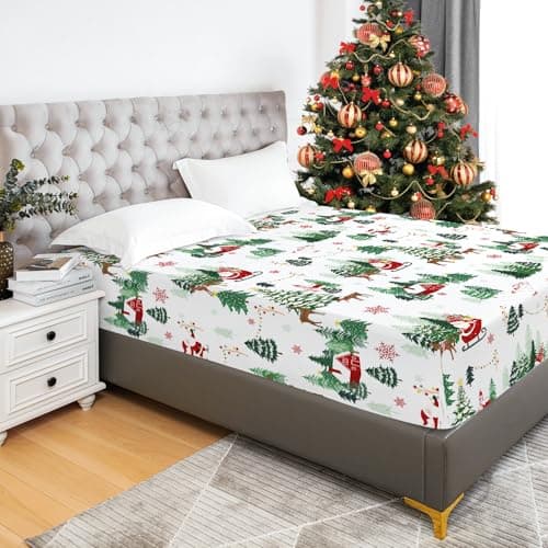 YIYEA Christmas Fitted Sheet Only, Premium Double Brushed Microfiber Deep Pocket Fitted Sheet Twin Size, Ultra Soft Fitted Bottom Sheet, Shrinkage, Fade Resistant, Twin 7
