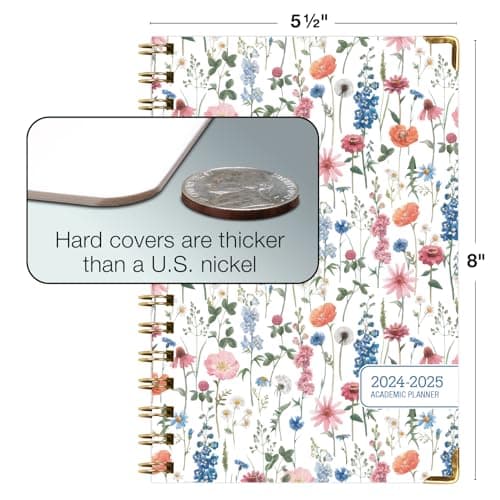 HARDCOVER Academic Year 2024-2025 Planner: (June 2024 Through July 2025) 5.5"x8" Daily Weekly Monthly Planner Yearly Agenda. Bookmark, Pocket Folder and Sticky Note Set (Colorful Botanicals) 6