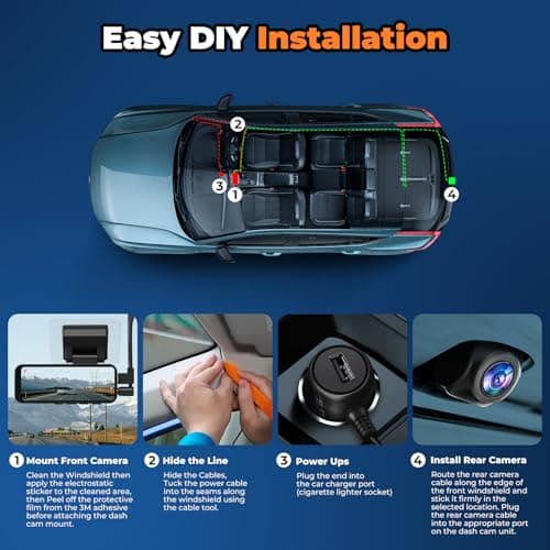 Dashcam Front and Rear Camera, 4K+1080p Dash Camera for Cars, Dash Cam Front and Rear with 3.2" IPS Screen, 64GB Card Included, HDR Night Vision, G-Sensor, Collision Emergency Lock, Parking Monitor 9