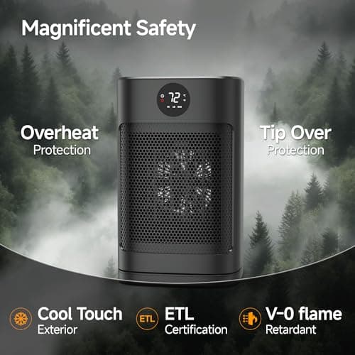 Portable Space Heater for Indoor Use 1500W Personal Ceramic Heater with 3 Heat Settings ECO Mode Overheat Protection Remote Control Small Heater for Room Office Black 3