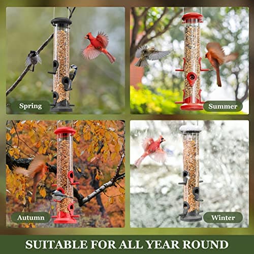 Kingsyard 2 Pack Tube Feeders with 6 Feeding Ports for Outdoors Hanging, Premium Hard Plastic Weatherproof & Steel Hanger, Attracting for Wild Birds (Black) 6