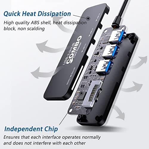 VIENON 5-in-1 USB 3.0 Hub with SD/TF Card Reader and 3 USB 3.0 Ports for PC, Laptops, Surface Pro, MacBook, iMac Pro 6