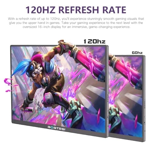 gogtesi 16 Inch 120Hz Portable Gaming Monitor, 100% sRGB 2.5K QHD 400nits Portable Monitor with HDR, Ultra Slim, Eye Care, External Second Screen for Laptop, PC, PS5, Mac, Xbox 2