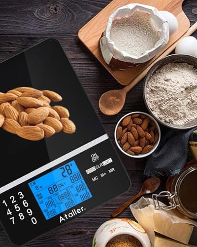 Ataller Food Scale with Nutritional Calculator, Kitchen Diet Scale, Digital Food Calorie Counting Scale for Meal Prep, Kitchen, Baking, Weight Loss, Resolution 1g, Max 5kg 11Ib, Tempered Glass, Black 8