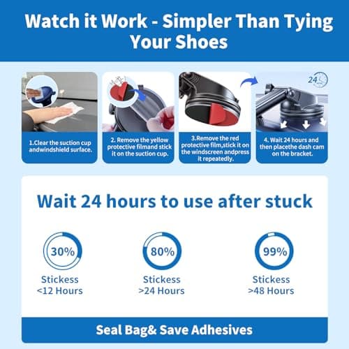 Suplogico 4Pcs Heavy Duty Dash Cam Adhesive Pads - 248°F Heat Resistant Sticky Tape for Windshield, Car Mounts & GPS, 60% Stronger Bond, No Residue, Universal Fit for All Dash Cams (2.2 inch Round) 6