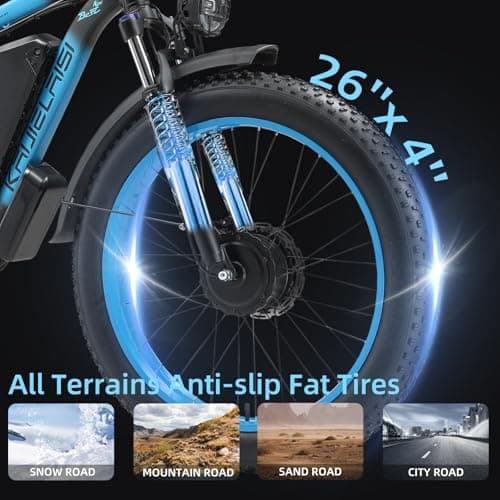 AWD Electric Bike for Adults, Peak 4000W Power 26” Fat Tire Ebike Dual Motor Electric Bicycles, 48V 22.4AH Removable Battery Fast Dual Hydraulic Brakes 21-Speed Electric Mountain Bike (V3, Black-Blue) 6