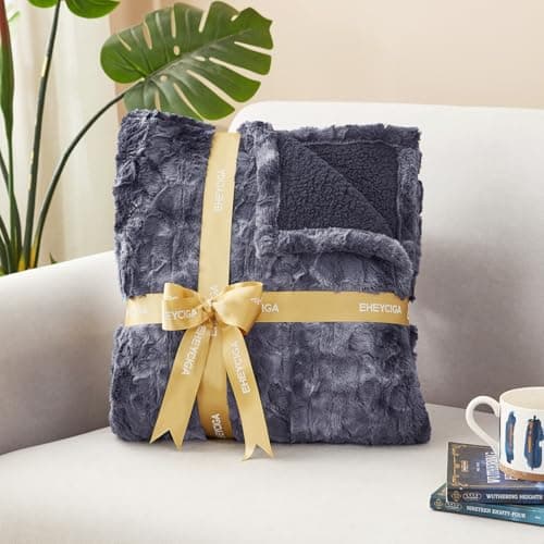 EHEYCIGA Electric Heated Blanket Throw Faux Fur, 10 Hours Auto Shut Off 9 Heating Levels Heating Blanket Throw, Soft Warm Heated Blanket Fast Heating, Faux Fur & Sherpa 9