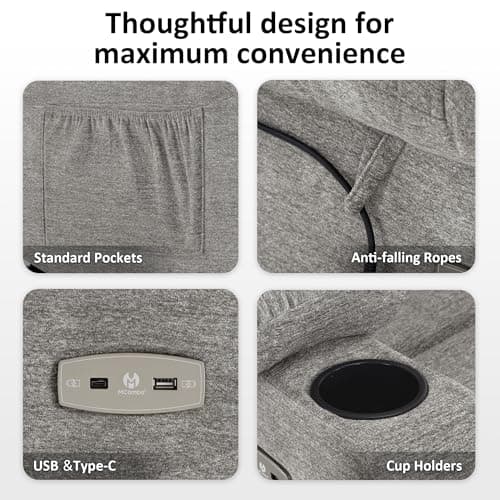 MCombo Power Lift Recliner Chair with Extended Footrest for Elderly People, Fabric 7287 (Light Grey, Medium) 7