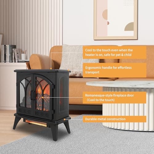 Innoflame 24" Electric Fireplace, Freestanding Fireplace Heater w/Realistic Flame, Remote, Timer, Adjustable Brightness, Thermostat, Overheating Protection, 1500W, Black 6