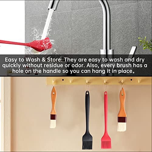 4 Pack Silicone Basting Pastry Brushes with 2 Wood Handle Culinary Oil Brushes, Heat Resistant Brush Set, Perfect for BBQ Sauce Barbecue Butter Grill Baking Kitchen Cooking, BPA Free & Dishwasher Safe 7