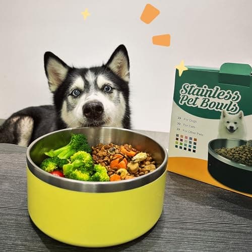 IKITCHEN Dog Bowl for Food and Water, 64 Oz Stainless Steel Pet Feeding Bowl, Durable Non-Skid Insulated Heavy Duty with Rubber Bottom for Medium Large Dogs (64 Ounces/8 Cup, Deep Yellow) 9
