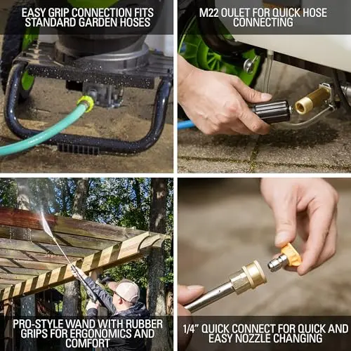 Greenworks 2300 PSI TruBrushless (2.3 GPM) Electric Pressure Washer, 25’ Hose, Quick Connect Wand, 15, 24, 40 Degree Soap and Turbo Nozzle 7