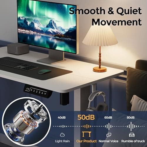 JYLH JOYSEEKER Small Standing Desk, 35" ×20" Electric White Standing Desk, Height Adjustable Compact Sit Stand Workstation with Splice Board, Home Office Desk with 2 Hooks 5