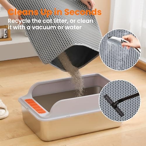 Petinstinct Cat Litter Mat, 24x18 Inches Large Double Layer Honeycomb Cat Litter Trapping Mat, Non Slip Waterproof Urine Proof Cat Litter Box Mat for Floor, Kitty Litter Rug, Cat Supplies, Gray 5