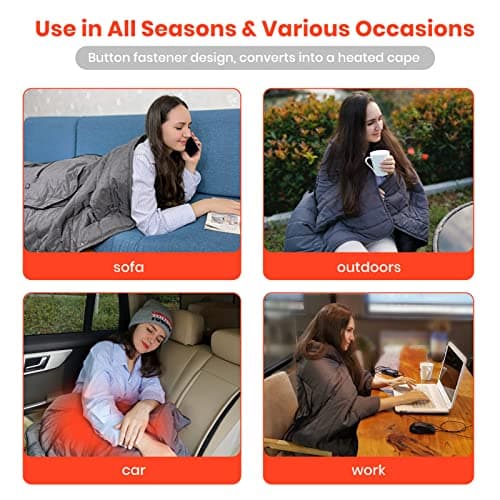 Goallim Portable USB Heated Blanket, 3 Heat Settings Heated Blanket 3 Hrs Auto Off, 58”x38” with Overheat Protection Fast Heating for Home Office Outdoor Camping Travel(Battery Pack Not Included) 6