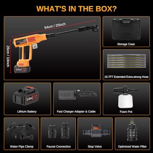 Cordless Pressure Washer Battery Powered 1060 PSI Compatible with Makita Battery, Portable Power Washer for Cars 5000mAh Brushless Motor & 2.5 GPM High-Pressure Washer, 6-in-1 Nozzle, LCD Screen 8