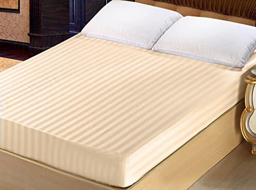 Lasin Bedding Luxury Super Soft 100% Cotton, Stripe, Fitted Sheet, 54" x 75" x 12" Peach Stripe