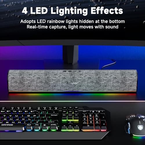 SOULION R100 Bluetooth Computer Speakers with Dynamic LED Light, USB Plug & Play PC Speakers with Switch Button, Clearly Sound Soundbar for Desktop Laptop Monitor(USB-C to USB Adapter Included) 5