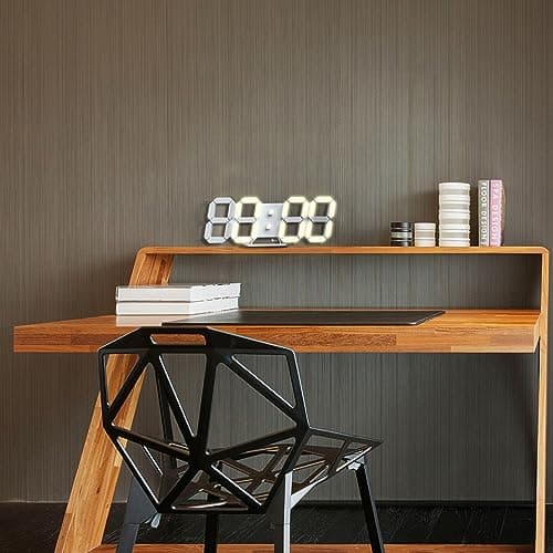 COVERY Digital Wall 3D Clock, Led Desk Clocks, 10 '' Large Number for Bedroom, Living Room, Home and Office - Alarm, Snooze, Temperature, Remote, Nightlight, Auto Light Brightness 8