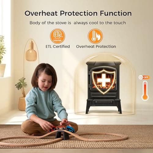 22" Electric Fireplace Heater,Freestanding Fireplace Stove with Realistic Flames,1000/1500W Fireplace Heater with Overheating Protection,Adjustable Flame Brightness(Black) 4