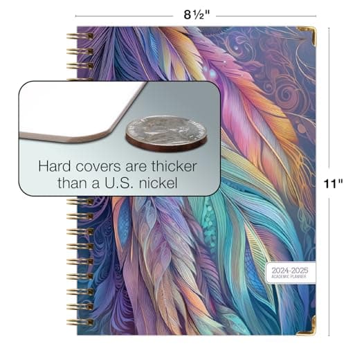 HARDCOVER Academic Year 2024-2025 Planner: (June 2024 Through July 2025) 8.5"x11" Daily Weekly Monthly Planner Yearly Agenda. Bookmark, Pocket Folder and Sticky Note Set (Pastel Peacock) 6