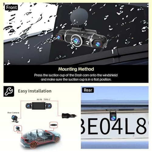 360° Dash Cam Front and Rear View 4 Channel Dash Camera FHD 2K+1080Px3 for Car, Inside/Back 170°+2x150°+170° Wide Angle, 8 IR Lamps Night Vision,WiFi,GPS, APP,G-Sensor with 64GB Card,24/7 Parking Mode 7